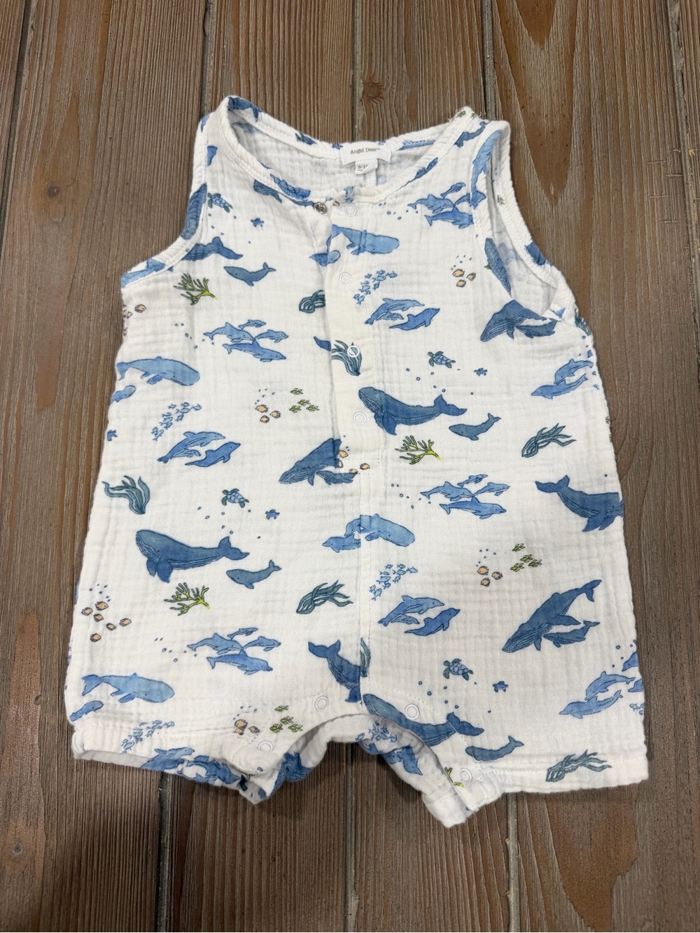 Angel Dear White Romper with Blue Whale Print